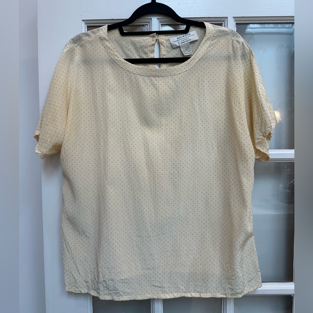 Vintage Austin Reed Classic Light Cream Blouse with Polka Dots 100% Silk Size 14